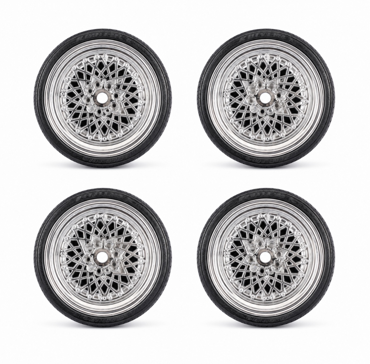 رینگ و لاستیک RC کرومی طرح BBS مقیاس 1:10 (4 عددی)