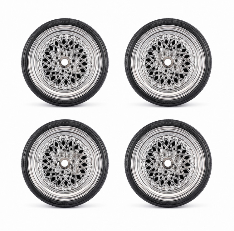 رینگ و لاستیک RC کرومی طرح BBS مقیاس 1:10 (4 عددی)